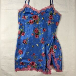 Silky Floral Victoria’s Secret Teddy Chemise Slip Nightgown Lingerie (M)